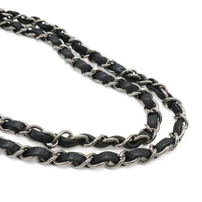 Chanel 255 Tweed W Flap Chain Bag Shoulder Bag Flower Motif Leather White Black