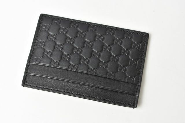 Gucci Card Case Business Card Holder Gucci Micro Guccissima Leather Black