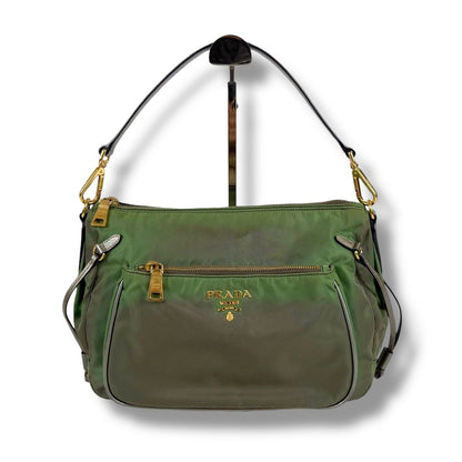 Prada Shoulder Bag Hobo Tessuto Nylon Khaki Green