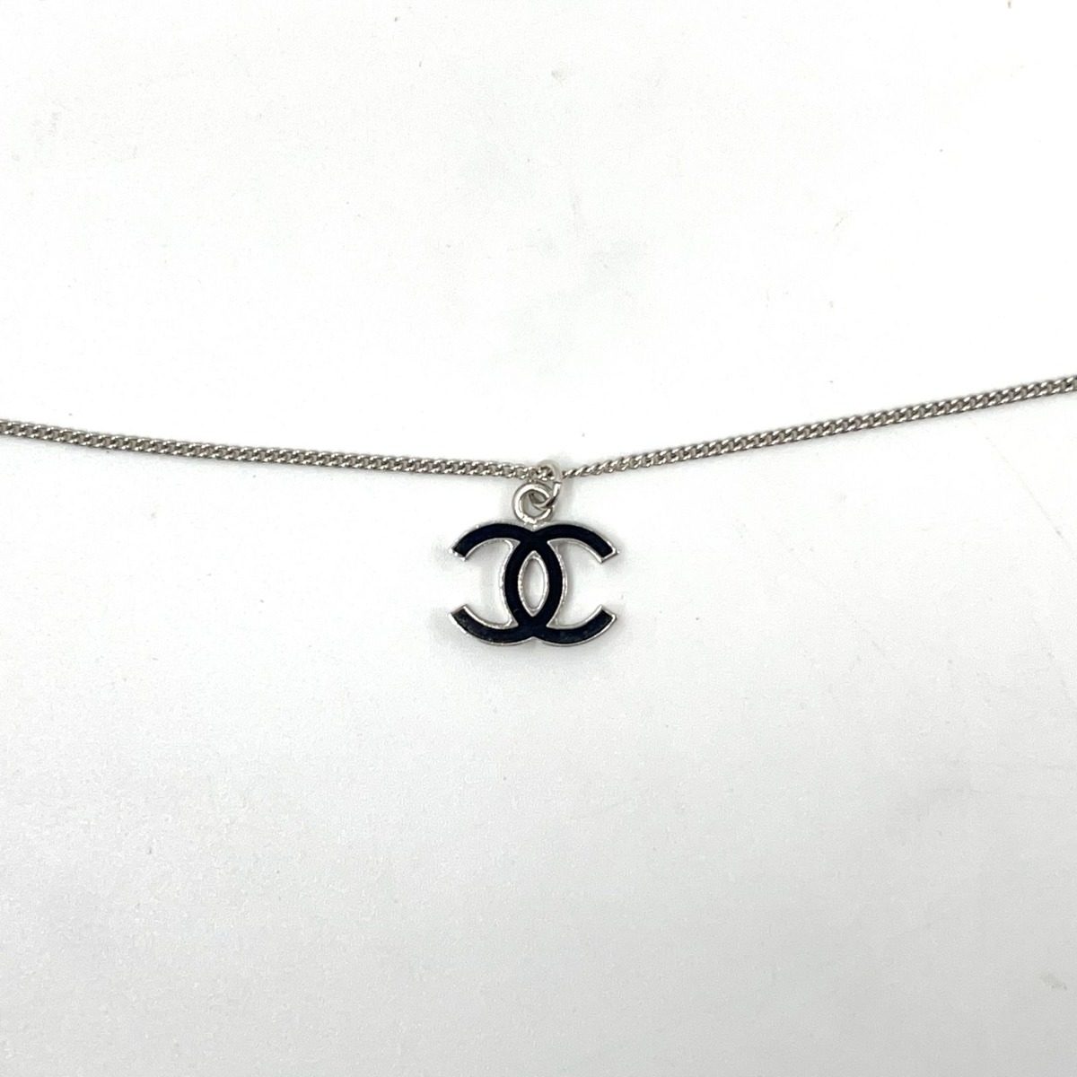Chanel CC Logo Metal Silver Black Necklace — view 3