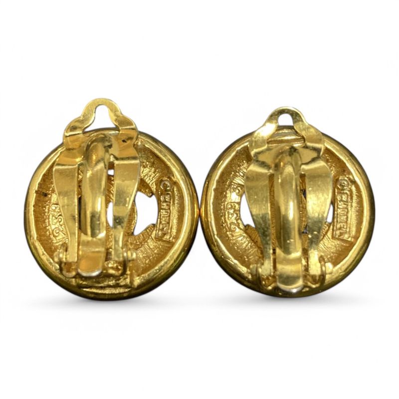 Chanel ⑤ 70-80s Vintage Coco Mark Circle Earrings Ladies Gold