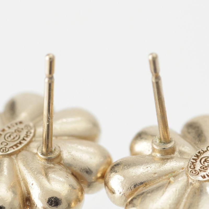 Chanel 18C GP Coco Mark Flower Motif Earrings Accessories Gold
