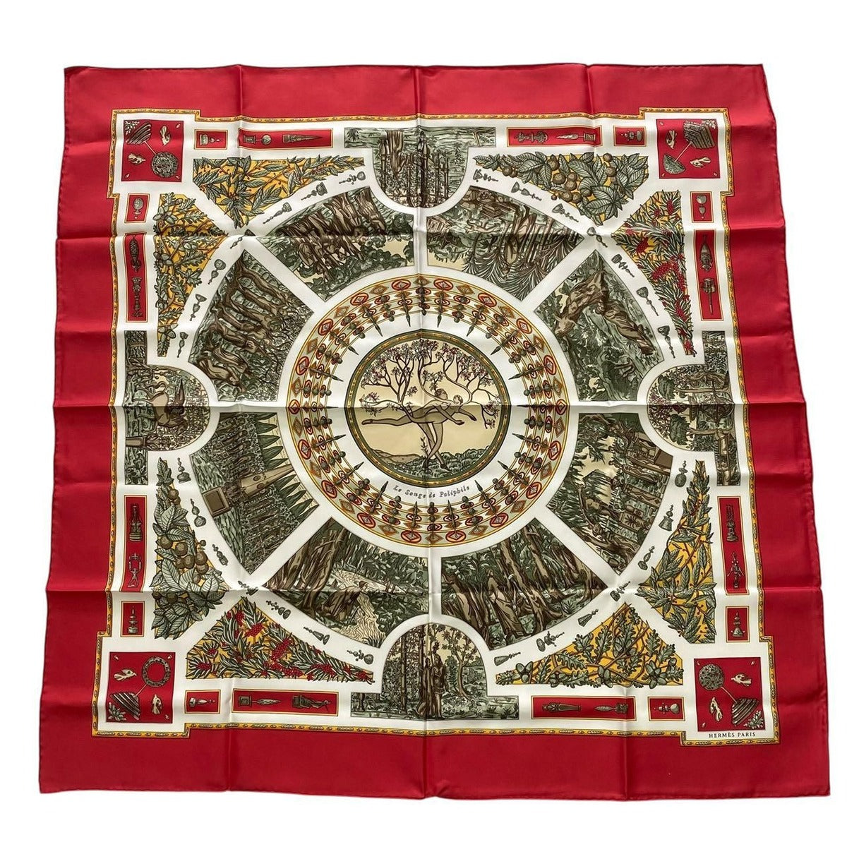 Hermes Scarf Silk Carre 90 le Songe de Poliphile Dream Red Box