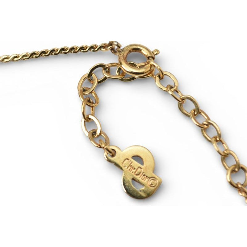 Dior Necklace Vintage CD Logo Rhinestone Gold — view 5