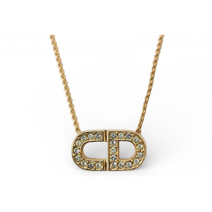 Dior Necklace Vintage CD Logo Rhinestone Gold
