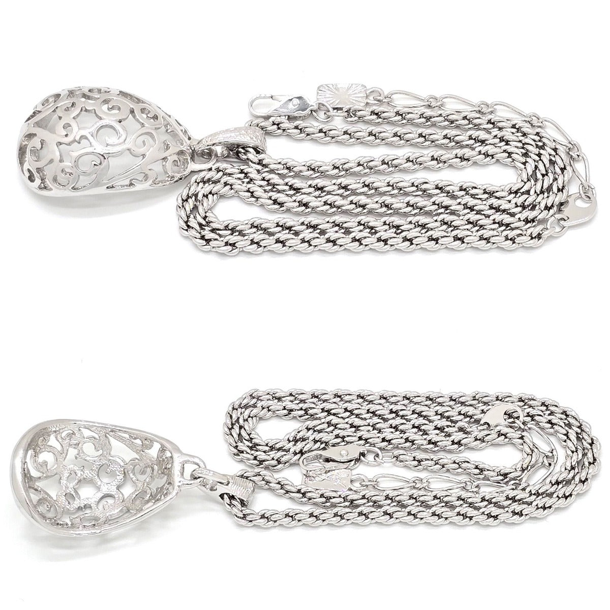 Saint Laurent Yves Egg Arabesque Pendant Necklace Silver — view 4