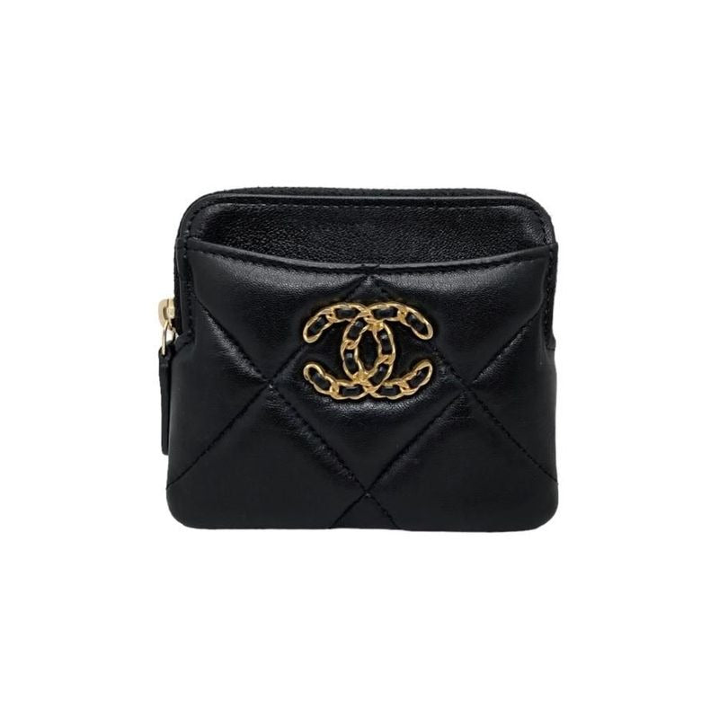 Chanel 19 Coin Case Card Purse Ap2086 Quilted Black Gold Chanel 19