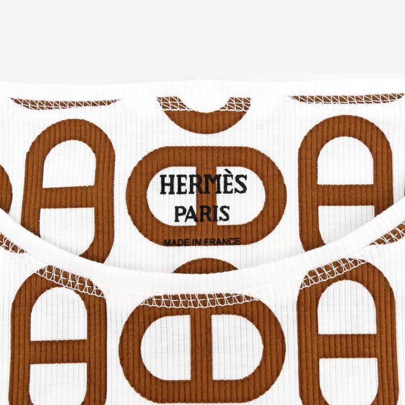 Hermes Sleeveless T-shirt Cher D'ancre White Brown Size 38 Ladies'