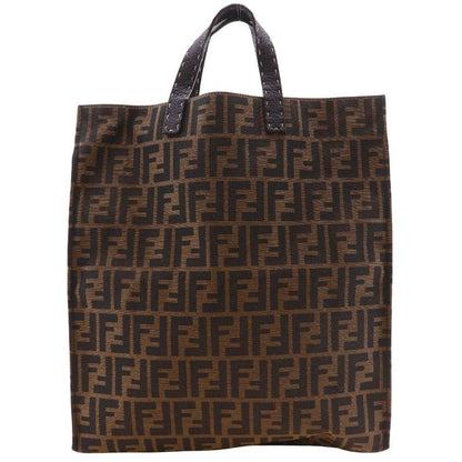 Fendi Zucca Tote Bag Nylon Canvas Brown Handbag