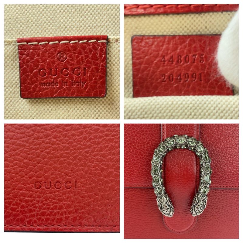 Gucci Sherry Line Bamboo Dionysus Red Leather 448075 Handbag Shoulder Bag 2WAY