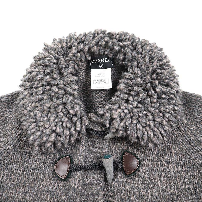 Chanel 11aw Coco Mark Toggle Cashmere Knit Duffle Coat P42044k03190 Grayish 34