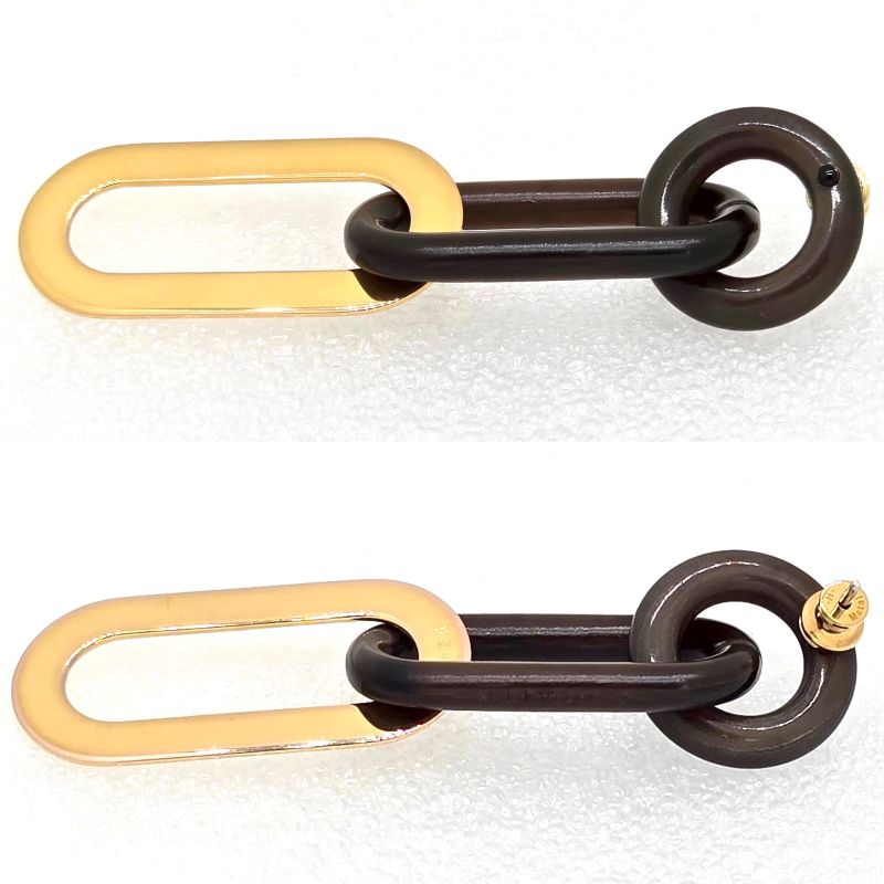 Hermes Buffalo Horn Metal Earrings Binaural Dark Brown Color Gold-tone Metal Box