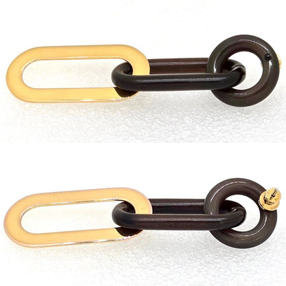 Hermes Buffalo Horn Metal Earrings Binaural Dark Brown Color Gold-tone Metal Box