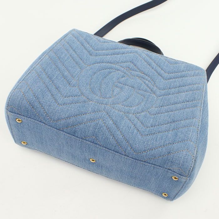 Gucci 2WAY GG Marmont 448054 Tote Bag Denim Leather Women