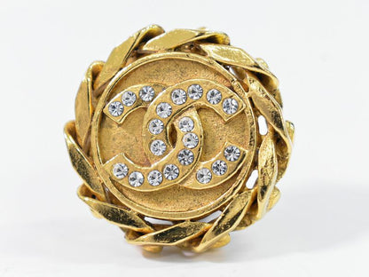 Authentic Chanel Coco Mark Rhinestone Earrings GP Gold Plated Coco Mark