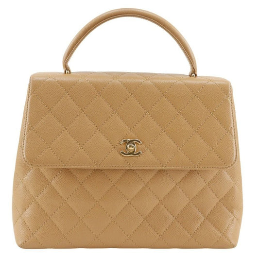 Chanel Top Handle Bag Quilted Caviar Leather Beige Handbag