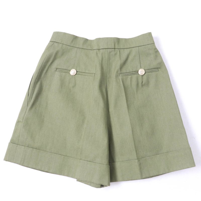 CHANEL P55496v33481 100% Cotton Coco-mark Matelasse Chain Button Shorts Khaki