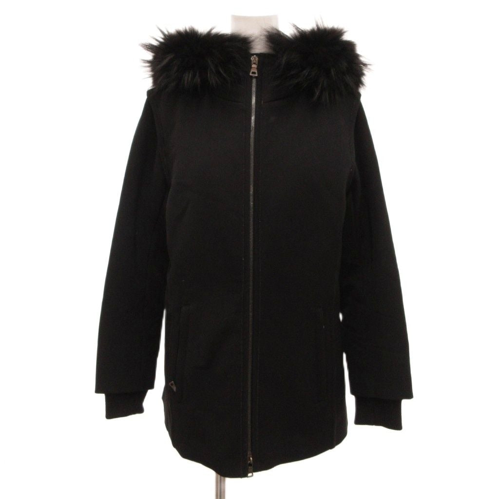 Prada Sport Zip Coat Insulation Fur Rack on Hood Middle Length 42 Black