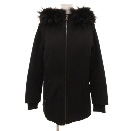 Prada Sport Zip Coat Insulation Fur Rack on Hood Middle Length 42 Black