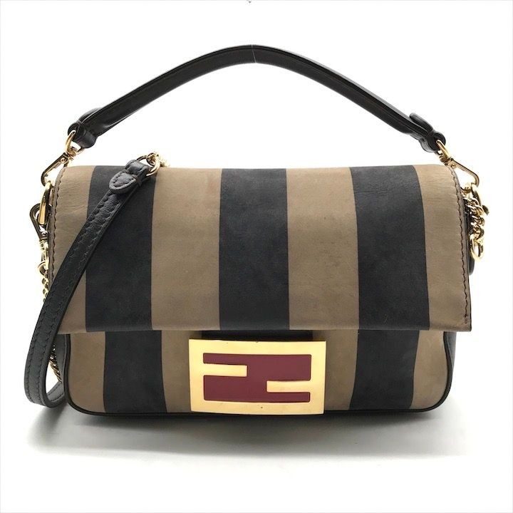 Fendi Mini Bucket Pecan 2-Way Chain Shoulder Bag Hand Leather Brown