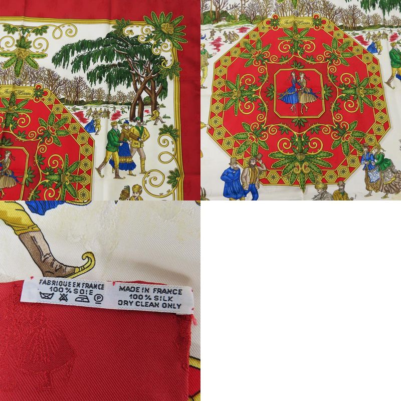 Hermes Scarf Carré 90 Joies D'hiver Winter Pleasures Silk Red Ivory Gold Large