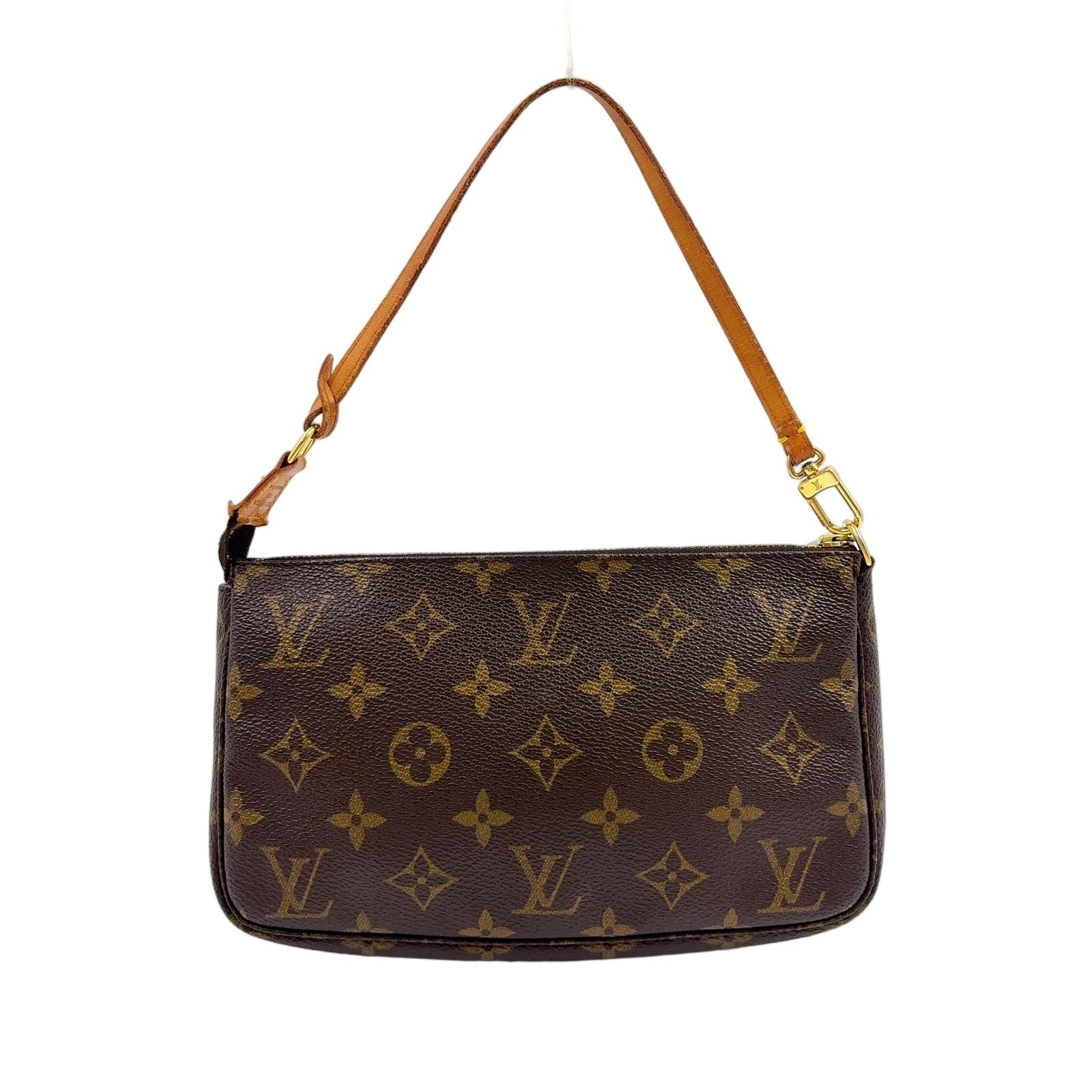 Louis Vuitton Pochette Monogram Leather Brown Light Handbag Gold