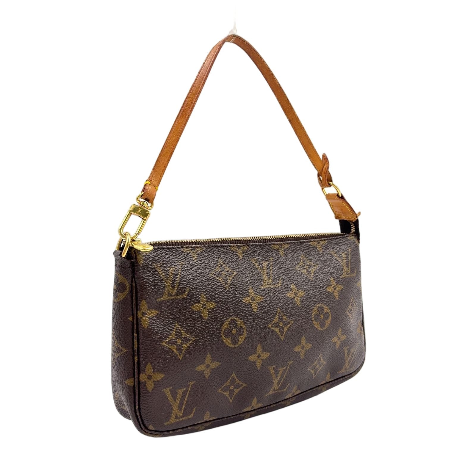 Louis Vuitton Pochette Monogram Leather Brown Light Handbag Gold — view 2