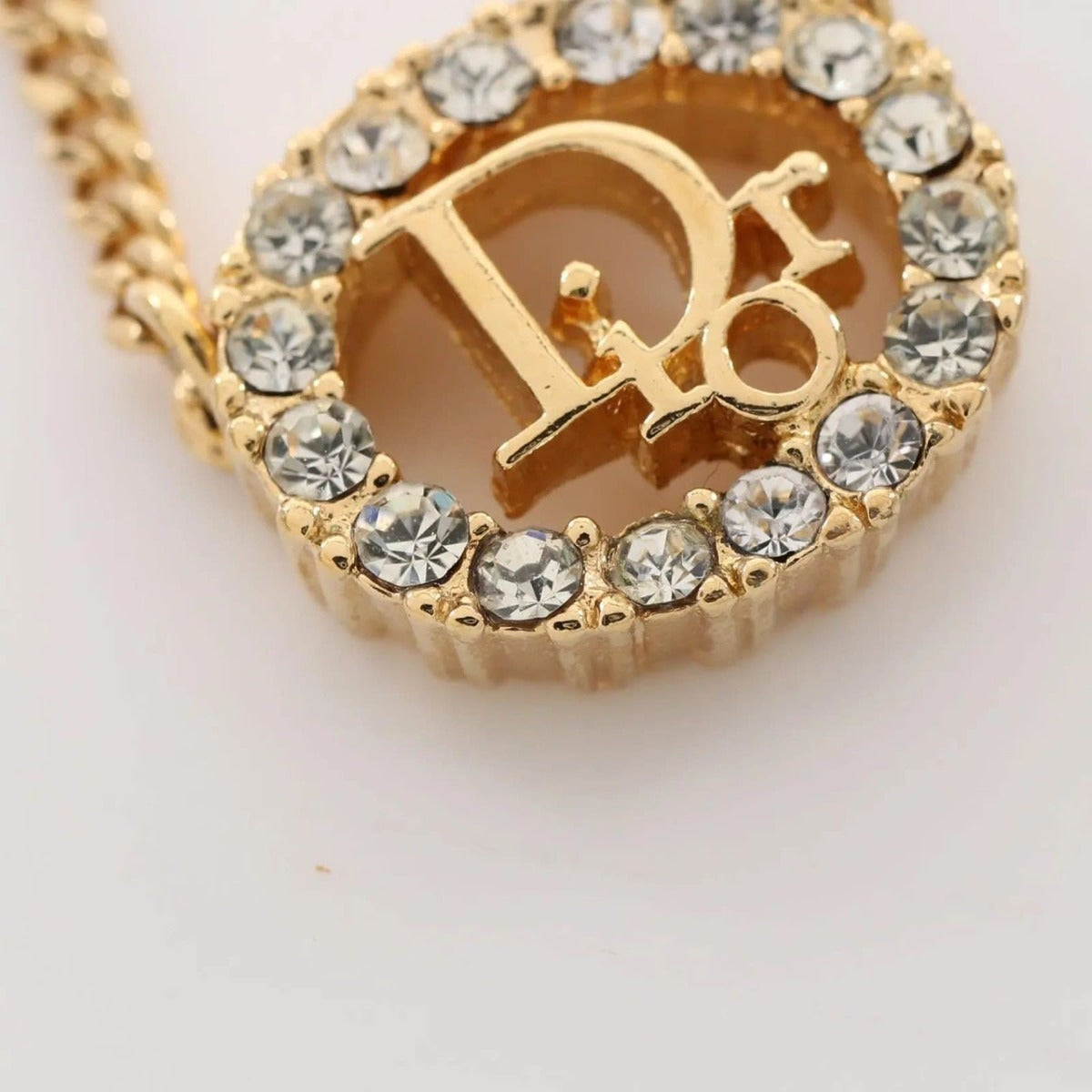 Christian Dior Vintage Rhinestone Crystal Round Necklace Gold Plated — view 3