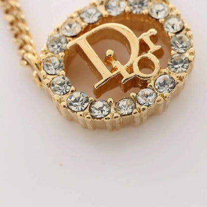 Christian Dior Vintage Rhinestone Crystal Round Necklace Gold Plated — view 3