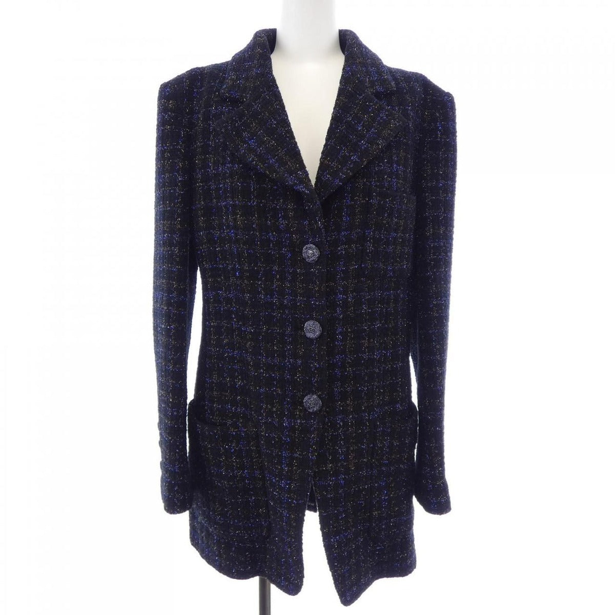 Chanel Jacket Navy 36 Lame Feel