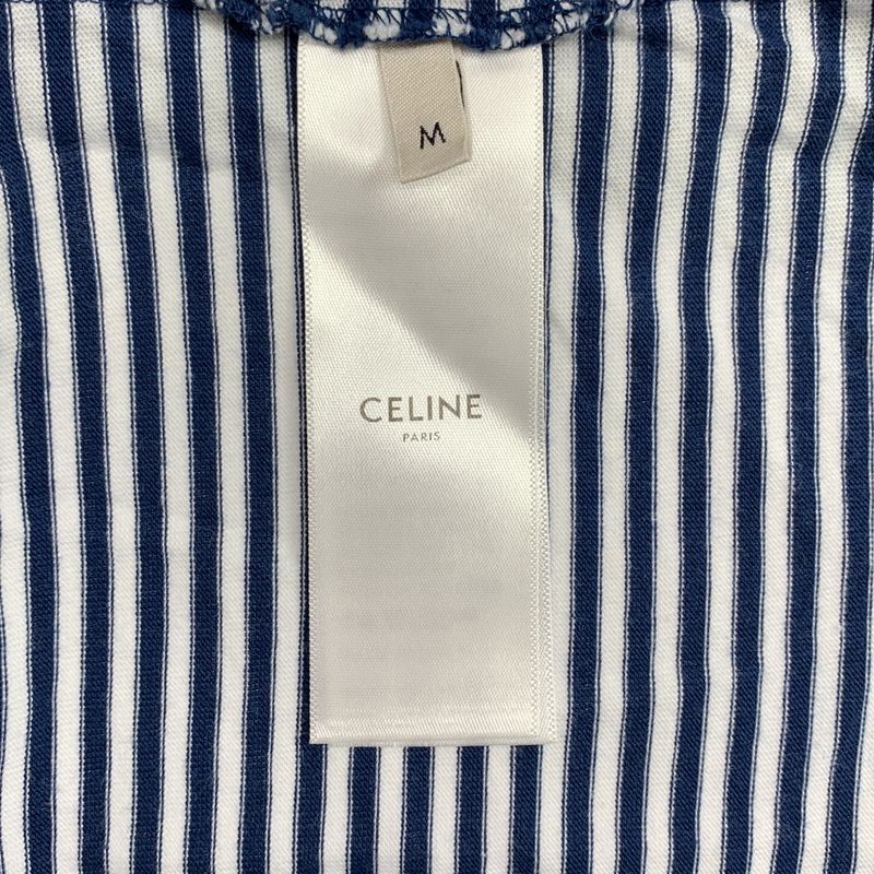 Celine - Embroidered T-shirt Striped T-shirt - M - Blue White - Women's