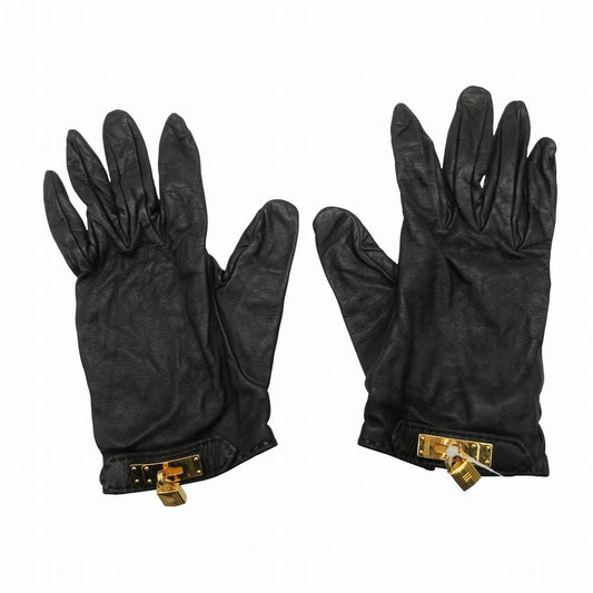 Hermes Leather Gloves Kelly Cadena 7 Black Gold