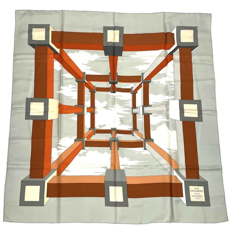 Hermes Carre 90 Silk Scarf Amcassandre Aldoff Moulon Cassandre Gray