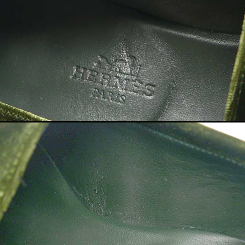 Hermes Moccasins Paris Velours 36.5 Women's Green And Gold Hardware