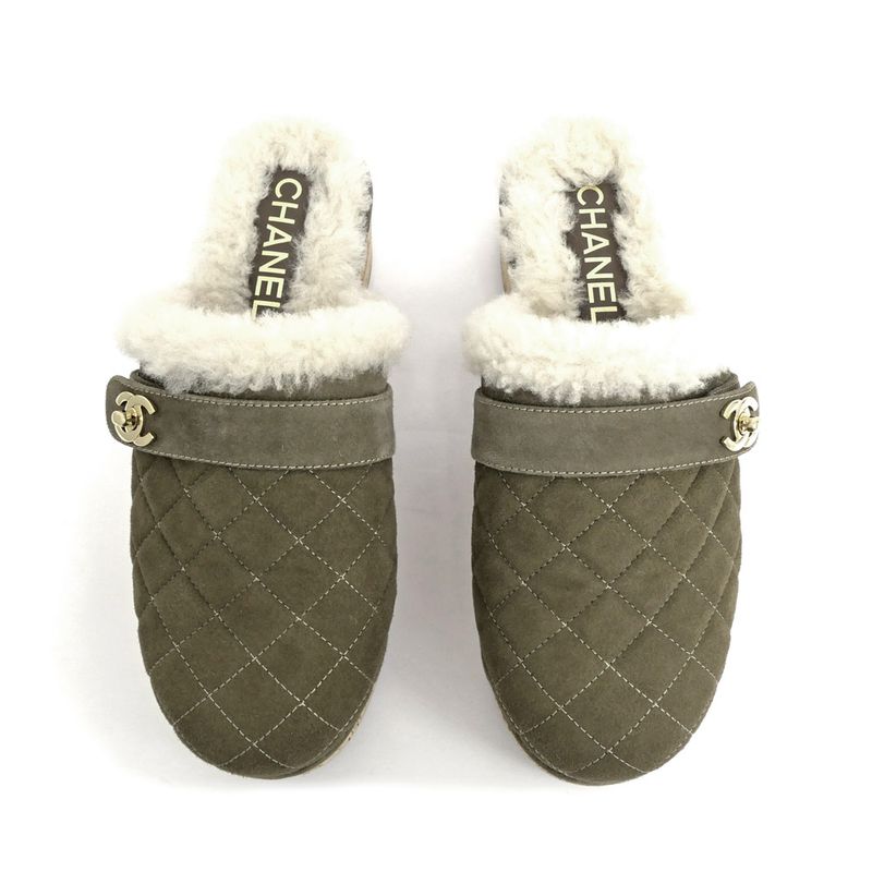 Chanel 21B Clog Sabot Sandals Khaki Gdhardware G45183 Size 36 Shoes