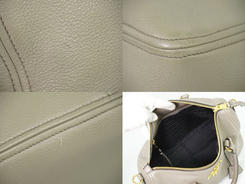 Authentic Prada Leather 2WAY Shoulder Bag Handbag Pochette Gray 1bb023 Bag