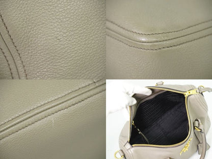 Authentic Prada Leather 2WAY Shoulder Bag Handbag Pochette Gray 1bb023 Bag