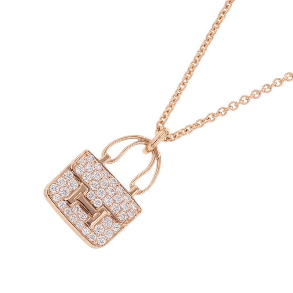 Hermes Necklace Amulet Constance Pendant Diamond Total 18k Pink Gold