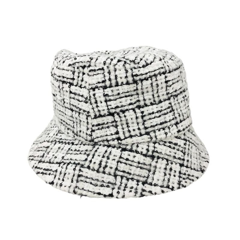 Chanel Hat White Black Coco Mark Tweed Sequin Bucket
