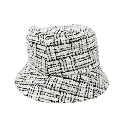 Chanel Hat White Black Coco Mark Tweed Sequin Bucket