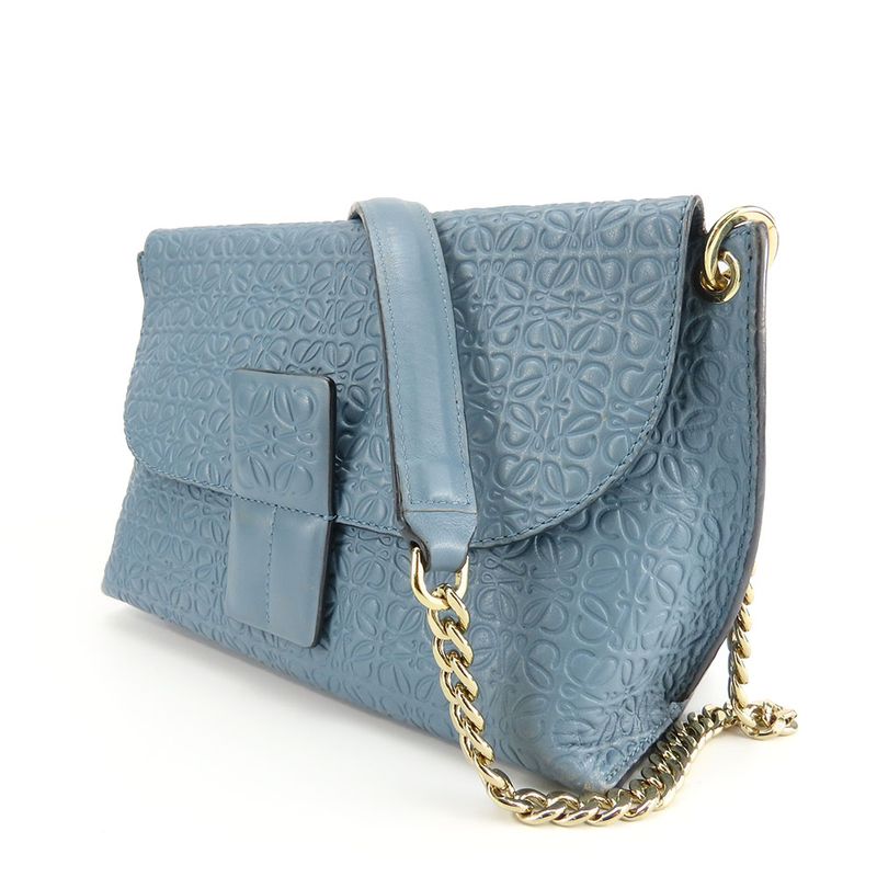 Loewe Shoulder Bag Anagram Leather Blue Gold Hardware Crossbody Chain Women