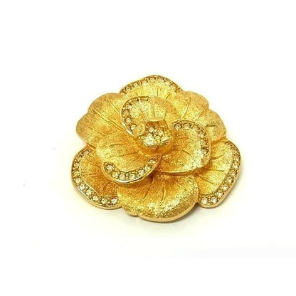 Christian Dior Gold Metal Rhinestone Flower Motif