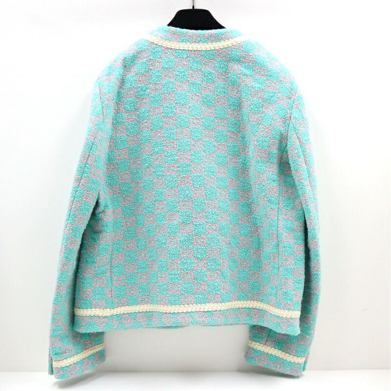 Gucci GG Crowbar Collarless Jacket Cotton Green Pink 44 X — view 2