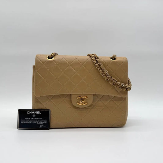 Chanel Shoulder Bag Lambskin Quilted CC Logo Turnlock Double Flap Gold Chain