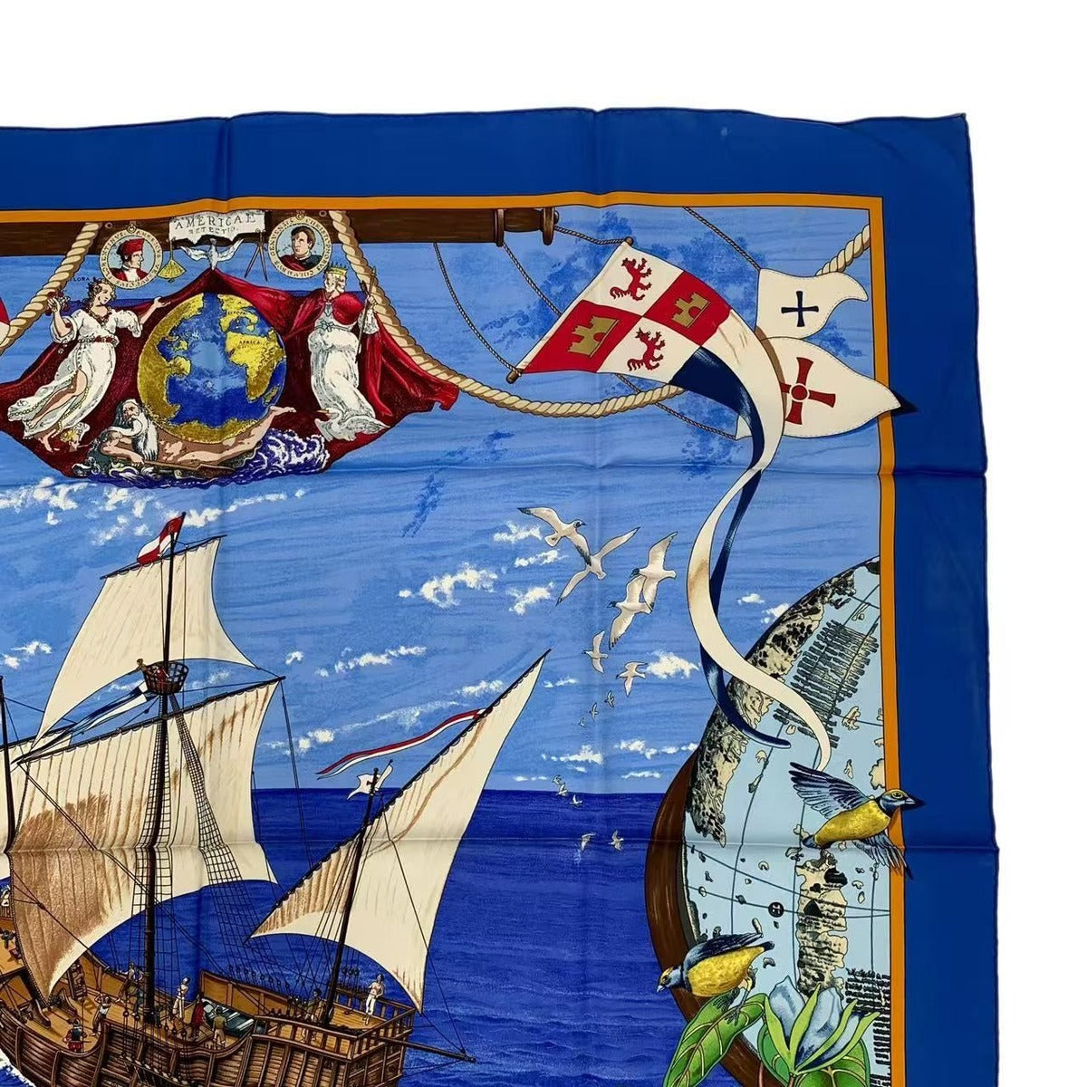 Hermes Scarf Silk Carre 90 Christophe Colomb Decouvre L'amerique 12 Octobre — view 3
