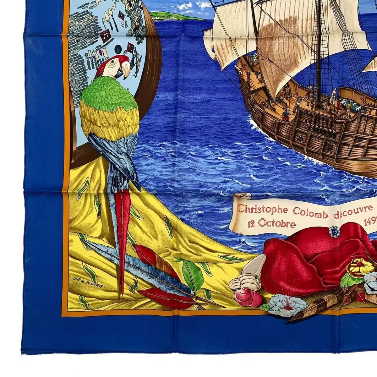 Hermes Scarf Silk Carre 90 Christophe Colomb Decouvre L'amerique 12 Octobre — view 4
