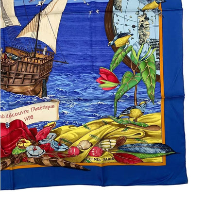 Hermes Scarf Silk Carre 90 Christophe Colomb Decouvre L'amerique 12 Octobre — view 5