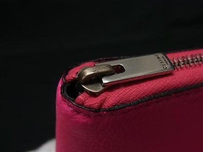 Celine Leather Round Zipper Long Wallet Billfold Coin Purse Card Holder Pink