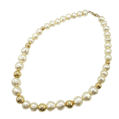 Christian Dior Vintage Faux Pearl Metal White Gold Necklace 0033