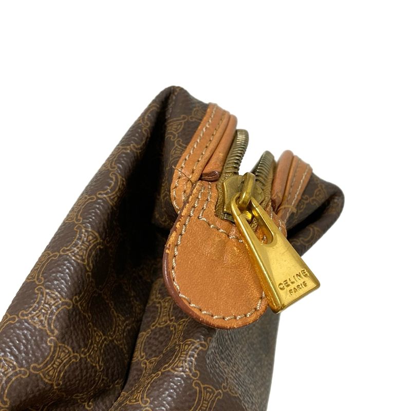 Celine Pouch Macadam Pattern Dark Brown And Brown Leather